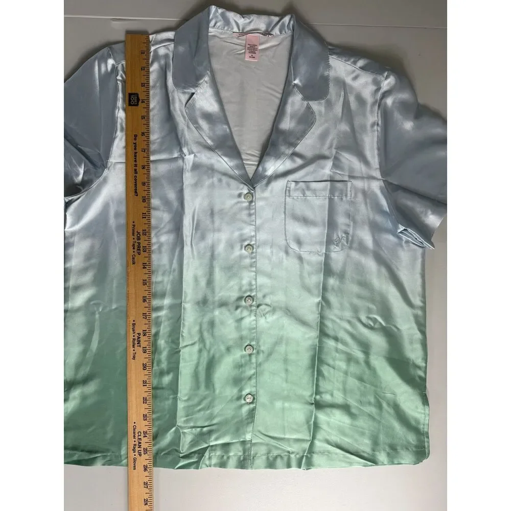 Victoria's Secret Women's Sea Glass Ombre Satin Pajama Top Button Front Size M
